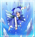  bad_id bad_pixiv_id blue_hair bow cirno ice ribbon short_hair solo subachi touhou translated wings 