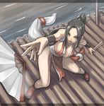  bad_id bad_pixiv_id breasts brown_eyes brown_hair cleavage closed_fan face fan fatal_fury folding_fan highres large_breasts long_hair pelvic_curtain ponytail shiranui_mai sideboob snk solo tea_(nakenashi) the_king_of_fighters 