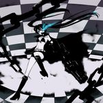  bad_id bad_pixiv_id black_hair black_rock_shooter black_rock_shooter_(character) blue_eyes chain cuteminami gun long_hair midriff shorts solo twintails weapon 