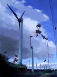  camera flying geta hakurei_reimu leaf multiple_girls shameimaru_aya takanashi_akihito tengu-geta touhou wind wind_turbine windmill 