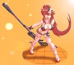  acid_(acid-field) bad_id bad_pixiv_id bikini_top boots breasts fingerless_gloves gloves gun large_breasts long_hair midriff navel orange_eyes ponytail red_hair scarf short_shorts shorts solo tengen_toppa_gurren_lagann thighhighs weapon yoko_littner 