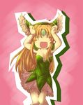  ^_^ awahime blonde_hair blush caramelldansen closed_eyes collarbone dress frills green_dress headband jewelry knees_together long_hair necklace pendant pink_background riesz rupee seiken_densetsu seiken_densetsu_3 simple_background solo standing 