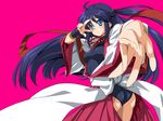  ass blue_eyes blue_hair copyright_request foreshortening hands hotori_(sion) japanese_clothes long_hair ribbon solo v 