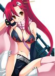  ayakaze_ryuushou between_breasts bikini_top boots breasts fingerless_gloves gloves gun large_breasts long_hair midriff navel orange_eyes ponytail red_hair scarf short_shorts shorts solo tengen_toppa_gurren_lagann thighhighs underboob weapon yoko_littner 