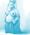 blue_and_white bow breasts female hippo jonas-pride link's_awakening links_awakening navel solo standing the_legend_of_zelda video_games 