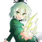  chipa_(arutana) dress electricity ghost_tail green_dress green_eyes green_hair hat long_sleeves multiple_tails open_mouth puffy_sleeves short_hair soga_no_tojiko solo tail tate_eboshi touhou white_background 