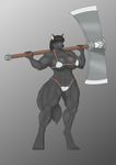  armor axe biceps big_breasts black_fur blue_eyes breasts canine clothed clothing female fur invalid_tag mammal muscles muscular_female skimpy solo unconvincing_armor unknown_artist weapon wolf wolfess 