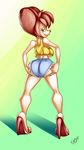  big_butt breasts brown_hair butt clothing cutoffs denim_shorts disney ear_piercing female goof_troop hair heels looking_at_viewer milf mother parent peg_pete piercing shorts smile solo thefuckingdevil thighs voluptuous wide_hips 