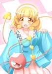  blonde_hair blush cosplay hairband highres kise_yayoi komeiji_satori komeiji_satori_(cosplay) long_sleeves precure short_hair smile_precure! solo third_eye touhou white_hairband wide_sleeves yellow_eyes zenon_(for_achieve) 