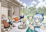  animal_ears apron ascot bird_wings blonde_hair blue_eyes blue_hair blush bottle bow braid brown_hair cirno closed_eyes cloud daiyousei day detached_wings drinking fairy_wings fuuzasa green_eyes green_hair hair_bow hair_ribbon hair_tubes hakurei_reimu hat ice ice_wings kirisame_marisa long_hair multiple_girls mystia_lorelei navel one_eye_closed open_mouth outdoors pink_eyes pink_hair ponytail puffy_sleeves ramune red_eyes ribbon rumia sarashi short_hair short_sleeves side_braid side_ponytail single_braid sitting sky soaking_feet summer sweatdrop team_9 touhou tree tub veranda water wings wriggle_nightbug yellow_eyes 