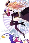  animal_hat areri bare_shoulders black_legwear boots brown_hair elbow_gloves gloves hat long_legs mawaru_penguindrum object_on_head panties panties_on_head penguin_1-gou penguin_2-gou penguin_3-gou pink_eyes princess_of_the_crystal solo takakura_himari thigh_boots thighhighs underwear 