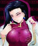  black_hair black_lagoon blue_eyes blush bracelet breasts chinese_clothes earrings face jewelry large_breasts long_hair shenhua solo tomotsuka_haruomi upper_body 