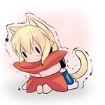  animal_ears blonde_hair blush cat_ears cat_tail chibi extra_ears hoshizuki_(seigetsu) hug mizuhashi_parsee pillow pillow_hug pointy_ears puru-see short_hair solo tail touhou trembling |_| 