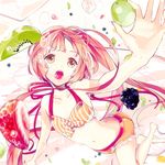  bikini blackberry_(fruit) brown_eyes bubble fangs food fruit lime_(fruit) long_hair nekomura_iroha pink_hair solo strawberry swimsuit underwater vient vocaloid 