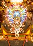  :3 :d ;d animal animal_hug animal_on_head architecture barefoot blue_eyes blue_hair blush brown_eyes brown_hair cat cat_on_head chen cirno east_asian_architecture feet hat ice ice_wings im_(badmasa) lantern looking_at_viewer maneki-neko multiple_girls on_head one_eye_closed open_mouth paw_pose perspective petals scenery short_hair sitting smile torii touhou wings 