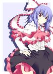  ascot blue_hair blush bow capelet frills hair_bow kamemasa nagae_iku red_eyes short_hair smile solo touhou 