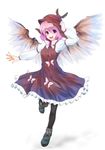  absurdres animal_ears bad_id bad_pixiv_id bird_wings cross-laced_footwear hat highres korezyanai long_sleeves mystia_lorelei open_mouth pantyhose pink_eyes pink_hair puffy_sleeves short_hair solo touhou white_background wings 