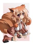  animal_ears ascot bad_id bad_pixiv_id blush boots bow braid brown_hair fox_ears fox_tail gen_1_pokemon hair_bow hair_ribbon highres long_hair multiple_tails personification pokemon purple_eyes ribbon smile solo tail tetsu_tissue twin_braids vulpix 