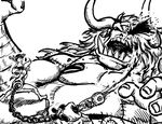  3boys cyborg eye eyes franky giant horns injury male male_focus monochrome monster_boy multiple_boys oars one_piece open_mouth pirate reindeer sharp_teeth stitching thriller_bark tony_tony_chopper usopp zombie 