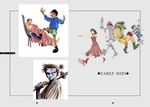  1boy 1girl 2boys cowardly_lion dorothy dorothy_gale dress glasses japanese_clothes lion multiple_boys oda_eiichiro oda_eiichirou one_piece pinocchio puppet ryuuma scarecrow scarecrow_(twooz) sheathed_sword sleeping striped striped_dress sword the_wizard_of_oz tin_man walking wanted! weapon 