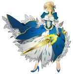  adapted_costume ahoge artoria_pendragon_(all) bad_id bad_pixiv_id blonde_hair dress fate/zero fate_(series) glowing glowing_weapon hair_bun hair_ribbon high_heels newo_(shinra-p) ribbon saber shoes solo sword weapon 