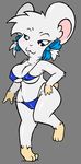  aliasing anthro big_breasts big_ears big_thighs bijou bikini blush bow breasts camel_toe cleavage clothed clothing female hair_tuft half-closed_eyes hamster hamtaro_(series) looking_at_viewer mammal ponytail rodent roy_mccloud skimpy solo standing_on_one_foot swimsuit 