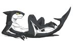  3_toes abs black_body black_skin digitigrade fish leaning lying male marine nude on_back pecs plain_background ryuhu_blau shark slit_pupils solo surprise white_background white_belly white_skin yellow_eyes 