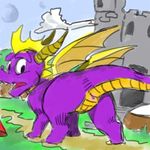  butt dragon horn looking_back male open_mouth purple_dragon scalie solo spyro spyro_the_dragon tongue unknown_artist video_games wings 