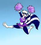  aggrobadger blue_fur cheerleader clothed clothing eyes_closed female fur mammal pom_poms pussy skimpy skunk solo spread_legs spreading taki upskirt 