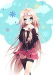  ahoge blue_eyes blush highres ia_(vocaloid) karpin long_hair pink_hair skirt solo thighhighs vocaloid 