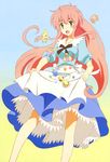  absurdres dress dress_lift fairy_(jintai) green_eyes highres jinrui_wa_suitai_shimashita legs long_hair non-web_source nyantype official_art open_mouth pink_hair sakai_kyuuta very_long_hair watashi_(jintai) 