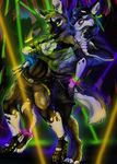  african_wild_dog anthro breasts canine clothing couple dancing facial_markings female fuckie glowing glowstick male mammal markings rave sheer_clothing shorts smile wild_african_dog wolf 