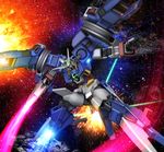  cannon energy_sword explosion gun gundam gundam_age gundam_age-2 gundam_age-2_(artimes) hiropon_(tasogare_no_puu) mecha no_humans robographer solo space star stars sword weapon 