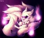  ambiguous_gender canine falvie fox fur mammal multiple_tails purple_eyes purple_markings purple_theme solo white_fur 