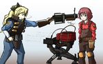  amputee blonde_hair blue_eyes bomb_suit cyzir_visheen explosive grenade grenade_launcher highres katawa_shoujo long_hair multiple_girls no_arms ponytail red_hair satou_lilly sentry short_hair team_fortress_2 tezuka_rin the_demoman the_demoman_(cosplay) the_engineer the_engineer_(cosplay) weapon 