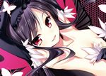  accel_world antenna_hair bad_id bad_pixiv_id bare_shoulders black_hair breasts bug butterfly butterfly_wings cleavage elbow_gloves flat_chest gloves gunp headband insect kuroyukihime orange_eyes solo wings 