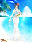  artist_request barefoot beach bikini black_hair bracelet character_request day feet flower hair_flower hair_ornament jewelry long_hair mugen_no_fantasia necklace non-web_source ocean palm_tree petals sarong see-through swimsuit tied_hair tree wading water 
