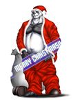 bomb_(artist) erection looking_at_viewer male mammal overweight panda penis plain_background santa_claus solo 