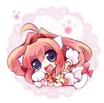  animal_ears bell bell_collar blue_eyes cat_ears cat_tail chibi collar fangs gloves kemonomimi_mode long_hair looking_at_viewer melody_sinclair open_mouth paw_gloves paw_print paw_shoes paws pink_hair ribbon shoes sitting skirt smile solo tail tail_ribbon usoneko yellow_skirt yuukyuu_gensoukyoku 