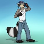 alcohol azban barefoot beer beverage hat male mammal raccoon solo 