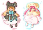  2girls blonde_hair drill_hair duel_monster ebon_magician_curran lolita_fashion multiple_girls pink_hair utubo25 white_magician_pikeru yu-gi-oh! yuu-gi-ou_duel_monsters 