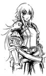  absurdres agacross ahoge armor belt breastplate gloves greyscale hair_ribbon highres imca long_hair military military_uniform monochrome multiple_belts ponytail ribbon senjou_no_valkyria senjou_no_valkyria_3 sidelocks solo uniform 