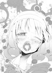  bad_id bad_pixiv_id blush cum cum_in_mouth cum_on_tongue facial greyscale hairband kise_yayoi monochrome open_mouth precure raito_(potato) short_hair smile_precure! solo uvula wince 