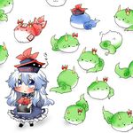  :3 bad_id bad_pixiv_id blue_dress blue_eyes blush book chibi dress fujiwara_no_mokou hat horn_ribbon horns kamishirasawa_keine kamishirasawa_keine_(hakutaku) long_hair neckerchief odd_one_out ofuda rebecca_(keinelove) ribbon short_sleeves silver_hair solid_circle_eyes sukusuku_hakutaku touhou upside-down 