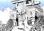  absurdres architecture bad_id bad_pixiv_id bell blue_eyes bouno_satoshi bug candle cloud east_asian_architecture highres insect japanese_clothes jingle_bell kimono ladybug mask monochrome oriental_umbrella original solo spot_color torii umbrella 