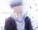  bad_id bad_pixiv_id grey_eyes grey_hair houndstooth male_focus narukami_yuu persona persona_4 robinexile school_uniform solo 