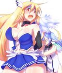  angel_wings astraea bare_shoulders blonde_hair blue_hair breasts chain choker cleavage head_wings highres large_breasts long_hair multiple_girls navel nymph_(sora_no_otoshimono) open_mouth panties red_eyes side_ponytail sleeveless sora_no_otoshimono sweat sweatdrop turn_pale underwear white_panties wings yamaneko_ken 