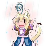 ahoge animal_ears ascot blonde_hair blush cat_ears cat_tail chibi hoshizuki_(seigetsu) mizuhashi_parsee open_mouth outstretched_arms puru-see rain short_hair short_sleeves solo sprout tail touhou trembling wide_sleeves |_| 