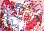  absurdres ascot blonde_hair chain collaboration crystal flandre_scarlet frills hair_ribbon hat hat_ribbon highres jewelry kurono_yuzuko laevatein multiple_girls nironiro open_mouth puffy_sleeves red_eyes remilia_scarlet ribbon short_hair short_sleeves siblings side_ponytail silver_hair smile spear_the_gungnir touhou weapon wings wrist_cuffs 