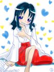  alternate_costume blue_eyes blue_hair gohei heart heartcatch_precure! japanese_clothes kurumi_erika long_hair miko oonusa precure ruriruri smile solo wavy_hair 